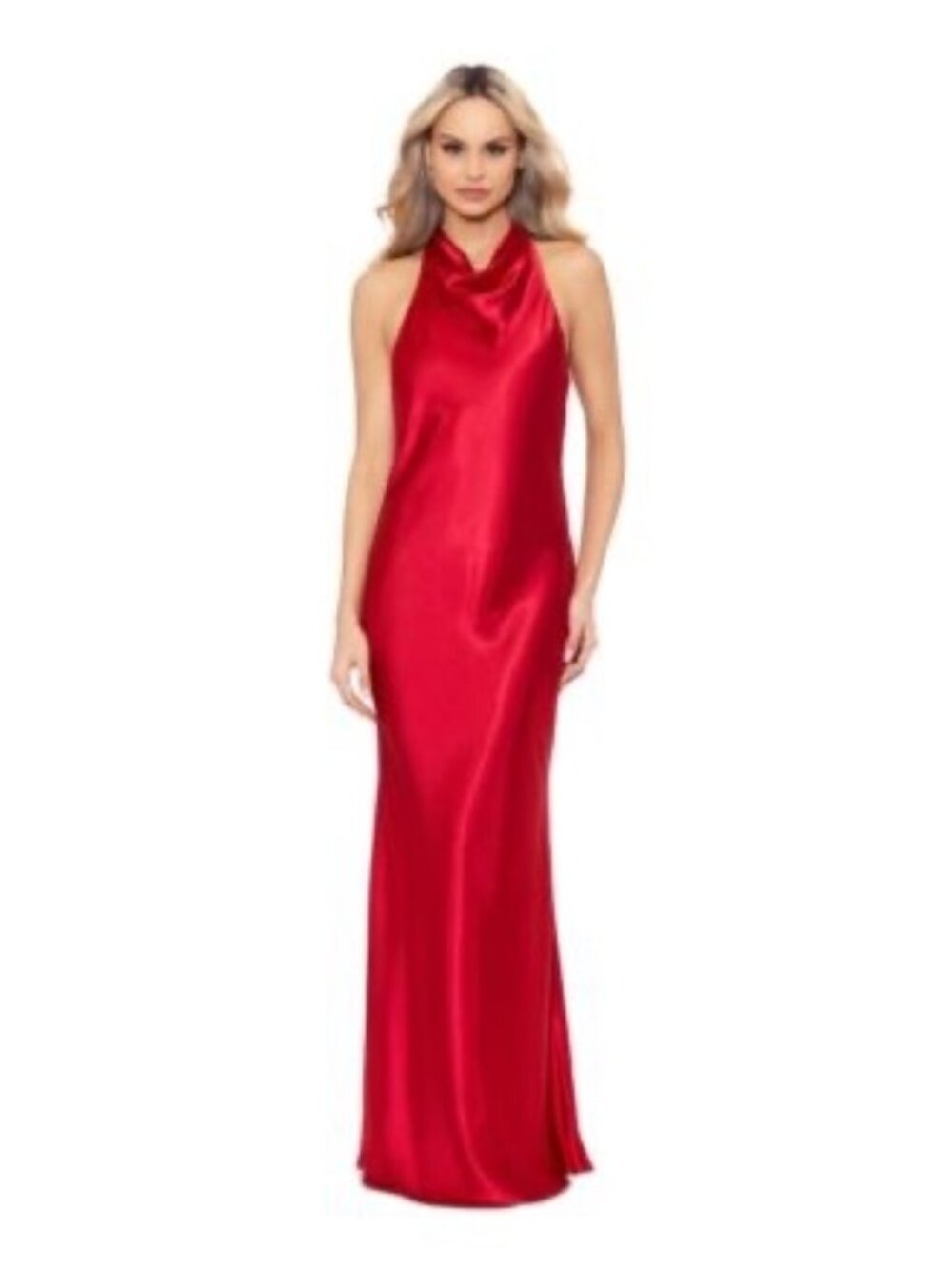 BETSY & ADAM Drape-Neck Halter Charmeuse red Gown maxi dress size 4 NWOT